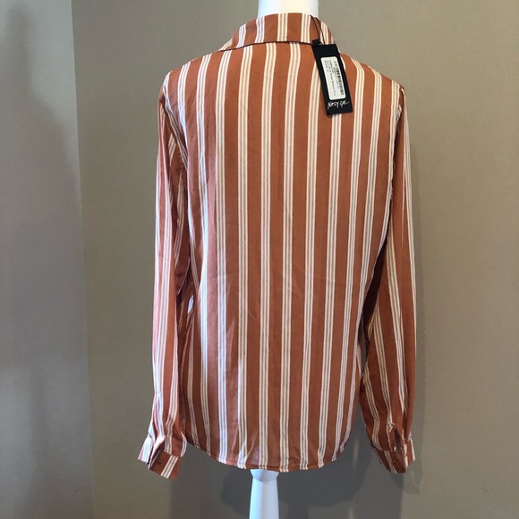 NASTY GAL button front top SOLD OUT peach stripe - Picture 6 of 8
